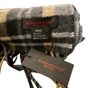 Barbarossa Soft Wool Winter Plaid Scarf Warm Tassel Ends Made in Italy NEW